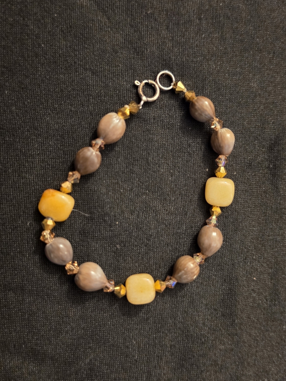 Yellow and Taupe Beaded Bracelet - Women's Jewelry